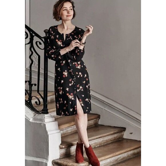 J.Jill Womens Small Floral Button Up Dress 3/4 Sleeve Pockets - Picture 1 of 13